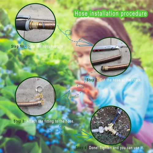 Miniatura 5 de AOPANDA Conector de reparación de extremo de manguera de agua de latón macizo con púa de 1/4" x rosca GHT hembra de 3/4", incluye abrazaderas
