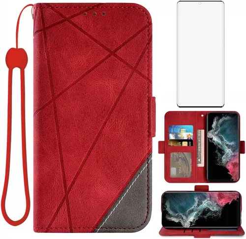 Asuwish Funda tipo cartera compatible con Samsung Galaxy S22 Ultra 5G y protector de pantalla de vidrio templado, tarjetero de cuero, accesorios