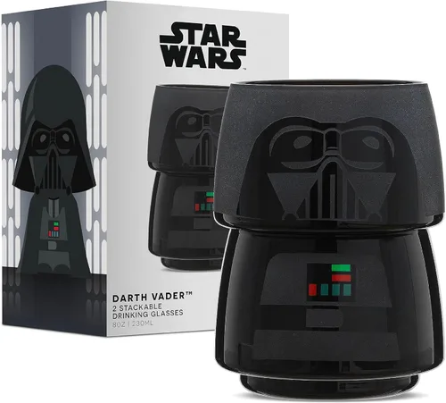 Miniatura 9 de JoyJolt Tazas apilables con diseño de personajes de Star Wars - 8oz Boba Fett Set de 2 vasos de vidrio con cabeza y cuerpo - Vasos divertidos