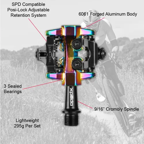 Miniatura 6 de XPEDO CXR - Pedales de ciclismo sin clip Entrada de doble cara, retención Posi-Lock, cuerpo de aluminio ligero, ideal para ciclocross, grava