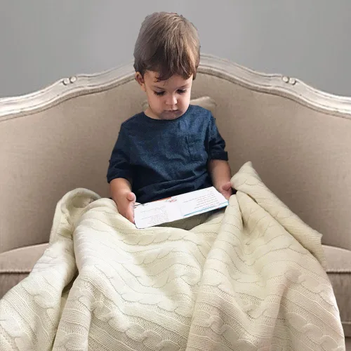 Miniatura 3 de Magnolia Cable Knit and Sherpa Baby Blanket (Beach Glass)