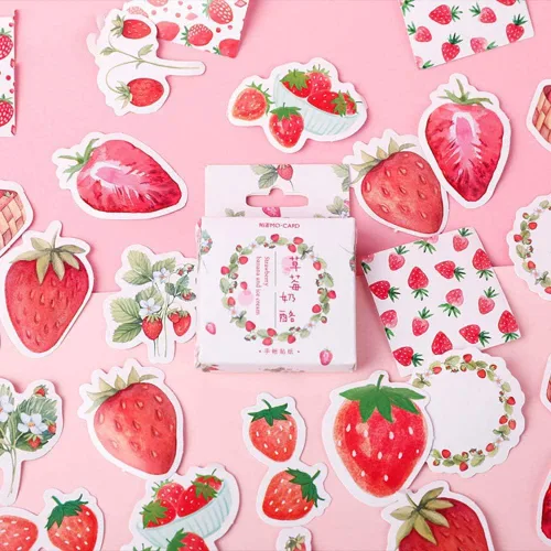 Calcomanías de tamaño mini para álbumes de recortes, 45 piezas de decoración de Doraking DIY súper lindas calcomanías de fresa para laptop, álbum de
