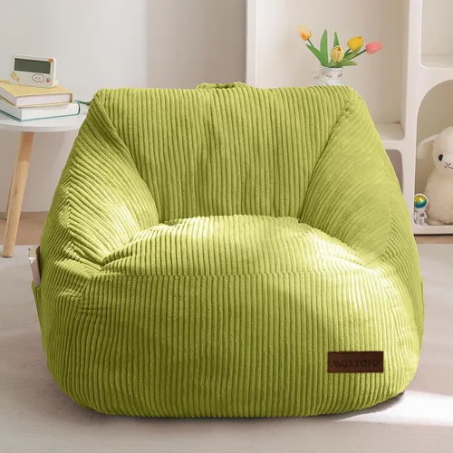 Miniatura 15 de MAXYOYO Puf para niños, puf con asa, cómoda silla para niños y niñas, sofá decorativo con bolsillo para jugar, leer y relajarse, color beige