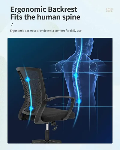 Miniatura 5 de Silla de oficina, silla de escritorio giratoria con respaldo medio con reposabrazos, soporte lumbar de malla, silla de computadora, altura