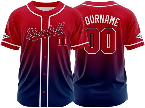 Miniatura 16 de Camiseta de béisbol con degradado personalizado, nombre, número y logotipo personalizados para hombres, mujeres y niños