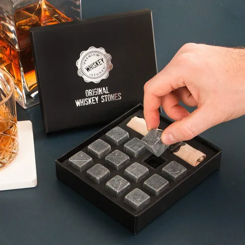 Miniatura 3 de Juego de regalo de piedras de whisky premium con 12 piedras y bolsa. Whisky, Bourbon, Cognac, Scotch, Ginebra, bebida de vino. Cubitos de hielo