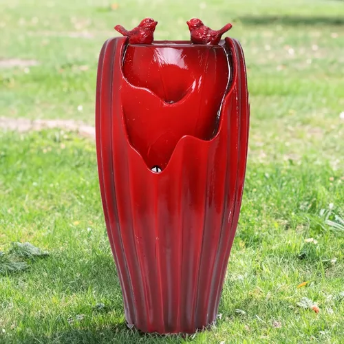 Miniatura 10 de Ferrisland Fuente de agua de 5 niveles con tronco de árbol, fuente grande con luces LED y bomba, 39.8" de alto, fuente independiente