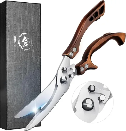 Miniatura 12 de Dream Reach Tijeras para aves de corral, Alemania, tijeras de cocina resistentes con cuchillo, abridor de botellas, caja de regalo, tijeras