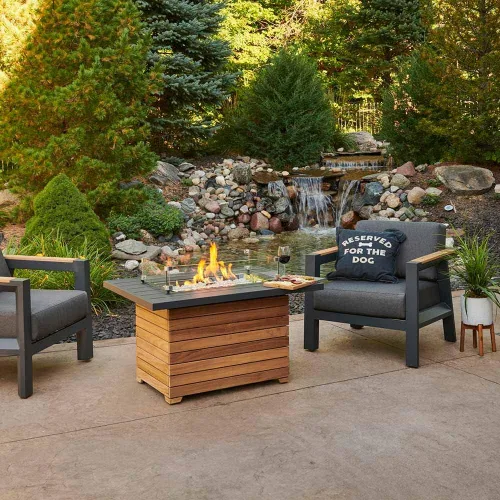 Miniatura 7 de Outdoor GreatRoom Co - Mesa para hoguera de propano – Darien – Pozos de gas para patio exterior – Mesa rectangular de hormigón Everblend de 44
