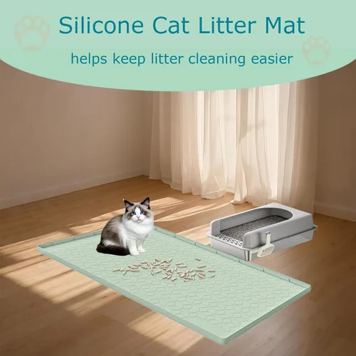 Miniatura 6 de Alfombra para Arena de Gatos, Alfombra de Silicona Grande para Caja de Arena - 28 x 22 pulgadas, Impermeable y Antideslizante, Duradero y Fácil