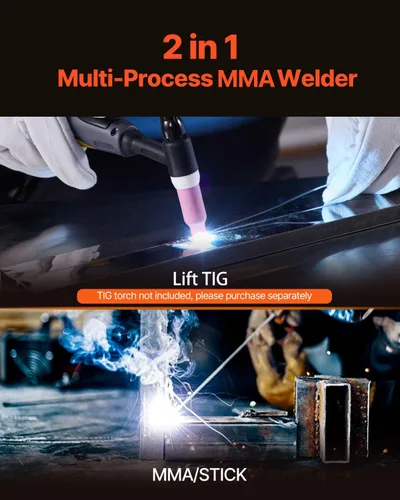 Miniatura 2 de VEVOR Soldador MMA, 205A 2 en 1 Soldador de varilla MMA Lift TIG, Soldador inversor IGBT de doble voltaje 110/220 V con pantalla digital, Fuerza