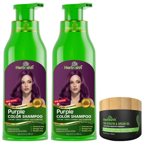 Miniatura 11 de Paquete combinado – 2 unidades de champú de color de cabello Herbishh + 1 máscara de cabello intenso de argán – Tinte para cabello gris de larga
