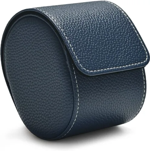 Oirlv Caja de reloj de viaje de cuero de lujo caja de reloj individual para hombres y mujeres portátil joyería reloj organizador de rollo (azul)