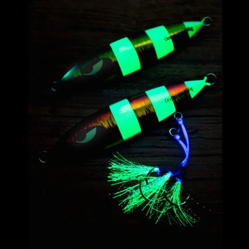 Miniatura 2 de OCEAN CAT 1 PC Señuelos de Pesca de Pitch de Caída Lenta Hundimiento Plomo Metal Jigs Planos Cebos de Jigging con Anzuelo para Pesca en Agua Salada