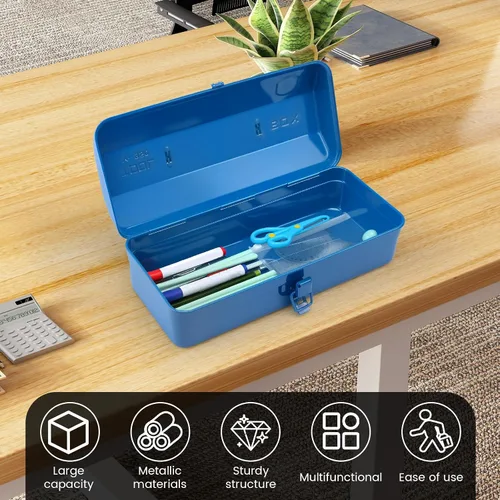 Miniatura 3 de Caja de almacenamiento de herramientas grande de metal con asa para taller, caja de herramientas portátil de 15 pulgadas con tapa, caja organizadora