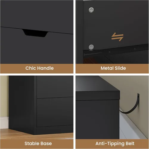 Miniatura 9 de HAUOMS Cómoda alta de 5 cajones, cómoda moderna negra para dormitorio, vestidor de armario con cajones para sala de estar, entrada, pasillo Negro