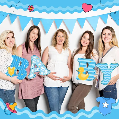 Miniatura 5 de 13 piezas de señalización de patio para fiesta de bebé "bienvenida bebé" con estacas, señal de césped de niña o niño de 15 pulgadas de altura, Azul