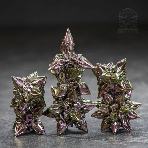 Miniatura 12 de Sage's Portal Deadly Blossoms - Juego de 7 dados poliédricos de metal para DND TTRPG Dungeons and Dragons Pathfinder, dados ornamentales de diseño