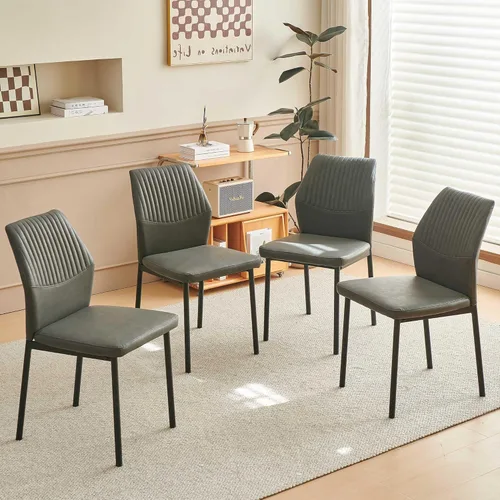Miniatura 13 de Juego de 2 sillas de comedor de piel sintética con patas de metal negro, juego de 2 sillas de comedor impermeables para cocina y comedor, montaje