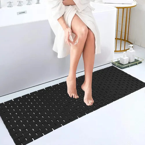 Miniatura 36 de Alfombra de baño de bambú, alfombras de baño para suelo, ducha y bañera de madera, impermeable, antideslizante, accesorios de 16 x 24 pulgadas
