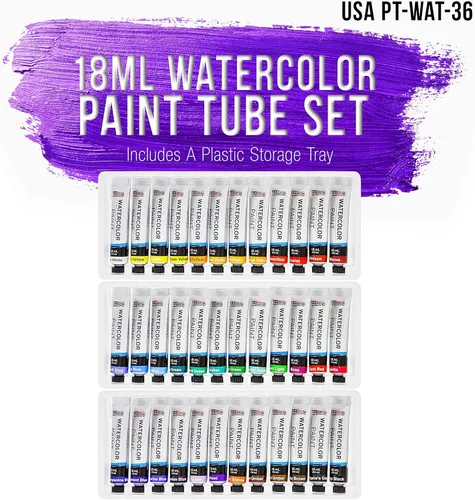 Miniatura 2 de U.S. Art Supply - Juego de pintura de acuarela de 36 colores, tubos profesionales de 12 ml, pigmentos vibrantes - Juego de pintura de acuarela