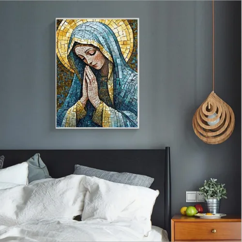 Miniatura 5 de MaiYiYi Kit de pintura de diamantes de oración de Virgen María, taladro redondo completo 5D, kit de punto de cruz, juego de pintura de diamante
