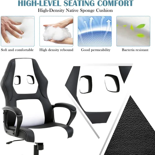 Miniatura 4 de Sillas de videojuegos para computadora, respaldo alto, ergonómica, de cuero, con soporte lumbar y reposacabezas, silla de escritorio ejecutiva