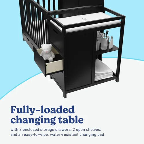 Miniatura 6 de Graco Hadley cuna convertible 5 en 1 y cambiador (negro) – Certificado GREENGUARD Gold, se adapta a colchón de cuna estándar, se convierte en cama