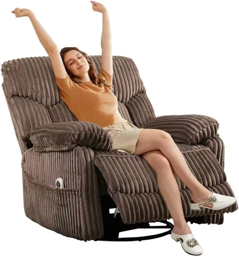 GRAINELL - Silla reclinable giratoria con masaje y calor, puerto de carga USB, reclinable eléctrico de posición infinita, mecedoras eléctricas para