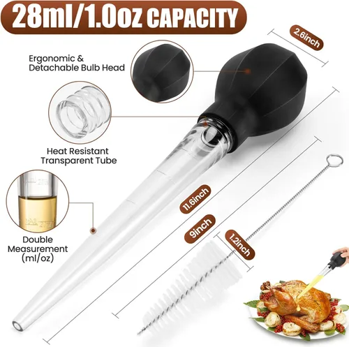 Miniatura 5 de SCHVUBENR Baster de Pavo Grande con Cepillo de Limpieza - Herramienta de Baster Premium para Cocinar - Fácil de Usar y Limpiar - Potente Baster