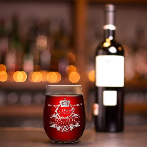 Miniatura 4 de Cuptify Copa de vino personalizada para mujer, regalo de cumpleaños número 26, edición vintage de 1999, 17 onzas, copa de vino sin tallo, regalos