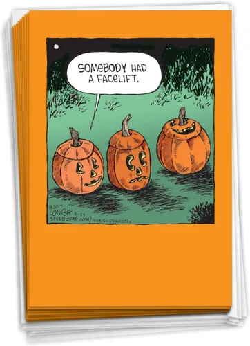 Miniatura 15 de NobleWorks - Juego de 12 divertidas tarjetas de felicitación de Halloween con sobres de 5 x 7 para hombres, mujeres 1x12 diseños - Calabaza