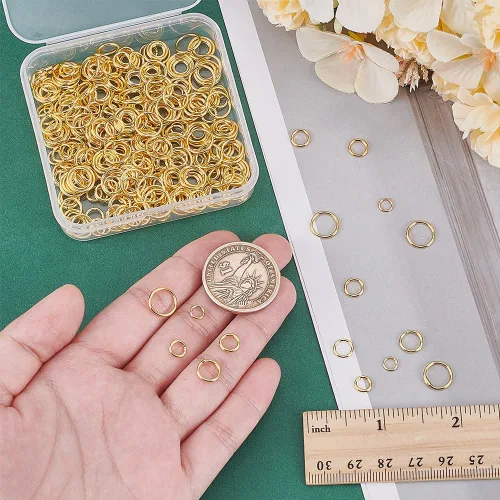 Miniatura 4 de PH PandaHall 400 anillos de salto cerrados, 5 tamaños de latón soldado, anillos redondos dorados de calibre 18 ~ 21, anillos de cadena de correo