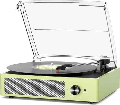 Miniatura 20 de Tocadiscos de vinilo con receptor Bluetooth integrado y 2 altavoces estéreo, 3 velocidades y 3 tamaños, tocadiscos retro portátil para Naranja
