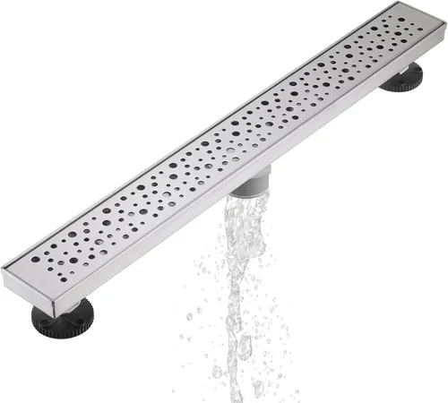 Miniatura 8 de Sharp-tec Drenaje lineal de ducha de 24 pulgadas, drenaje de piso rectangular cepillado, canal de drenaje de diseño en forma de V, acero inoxidable