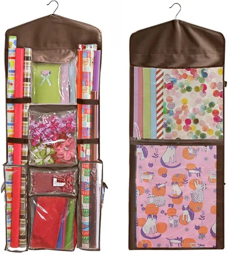 Miniatura 13 de Almacenamiento de papel de regalo para colgar sobre la puerta, organizador de papel de regalo, bolsas de regalo, lazos de cinta y accesorios de 40 x
