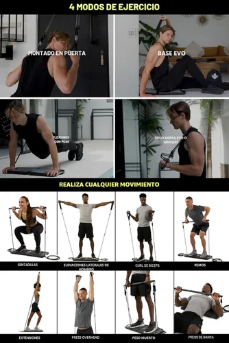 Miniatura 3 de EVO Gym - Equipo portátil de entrenamiento de fuerza para gimnasio en casa, gimnasio en casa, gimnasio todo en uno, bandas de resistencia, base