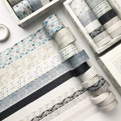 ZDOLAKIDS Juego de 12 rollos de cinta adhesiva de geometría Washi, cintas decorativas, calcomanías adhesivas para adultos, álbum de recortes,