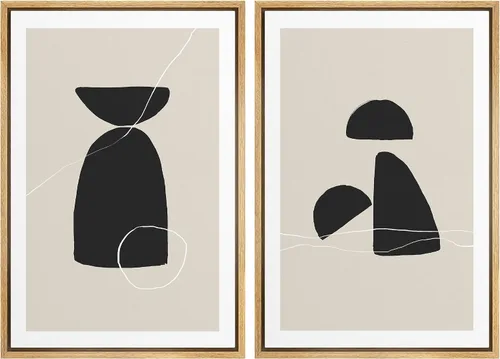 Miniatura 25 de SIGNWIN Lienzo enmarcado para pared, juego de arte de collage de ondas en espiral de mediados de siglo, formas abstractas, acogedor, neutro
