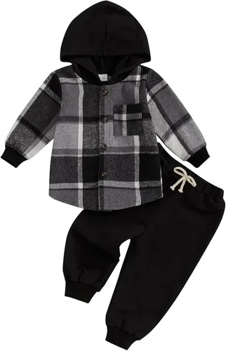 Conjunto de ropa de otoño e invierno para bebé y niño, sudadera larga con capucha y pantalones para niños pequeños, 6, 12, 18, 24 meses, 2T