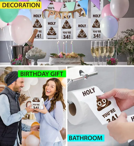 Miniatura 5 de Printed TP Holy You're 34 Birthday - Papel higiénico de regalo de broma para fiesta de cumpleaños 34, divertido regalo de cumpleaños, broma de papel