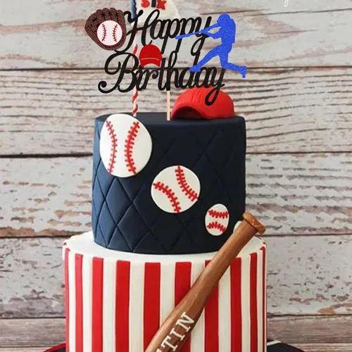 Miniatura 5 de 1 pieza de decoración para pastel de cumpleaños feliz con temática de béisbol, jugador de béisbol de purpurina, decoración temática deportiva para P5