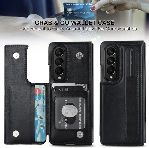 Miniatura 2 de Funda para Samsung Galaxy Z Fold 3 con soporte para bolígrafo S y tarjetero, protector de billetera resistente a prueba de golpes, funda de cuero