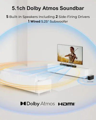 Miniatura 3 de ULTIMEA Barra de sonido envolvente de 5.1 canales con subwoofer, Dolby Atmos, VoiceMX, BassMX, APP, barra de sonido de 300 W para Smart TV, sistema