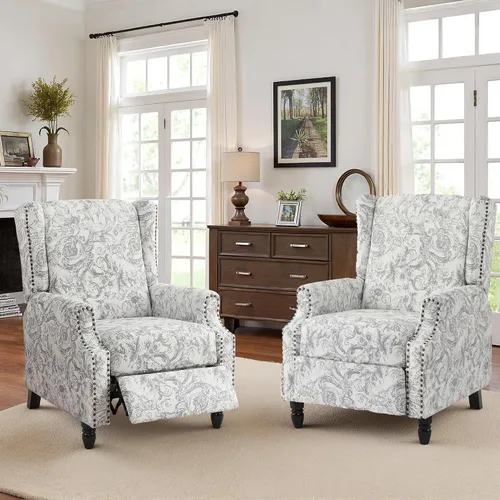 Miniatura 69 de Silla decorativa floral con respaldo alto, sillón tapizado con patas de madera maciza, cómodo sofá individual de lectura con respaldo alado