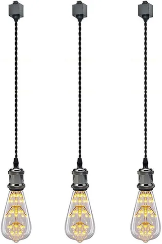 Miniatura 27 de Kiven 3 luces H System Track Mini colgante, soporte de lámpara con acabado negro perla, kit de luces de riel, colgante de rosa, tela trenzada