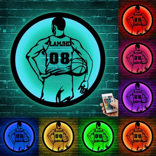 Miniatura 11 de Arte de Pared de Metal Personalizado de Béisbol con Bandera de EE.UU. con Luz LED, Letrero Personalizado con Nombre de Jugador de Sóftbol Americano
