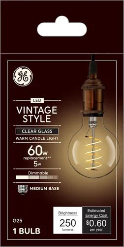 Miniatura 8 de GE Lighting 36538 LED de vidrio ámbar regulable Vintage Style G40 5 (reemplazo de 60 vatios), base mediana de 250 lúmenes Ámbar (Amber Glass)