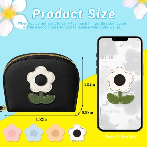 Miniatura 4 de YINHEXI RIFD - Bonita cartera con tarjetero para mujeres y hombres, pequeña cartera de cuero con cremallera para tarjetas de crédito para mujeres