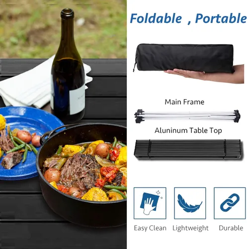 Miniatura 5 de Mesa de camping portátil Grope con superficie de mesa de aluminio, mesa de playa plegable fácil de transportar, perfecta para exteriores, picnic